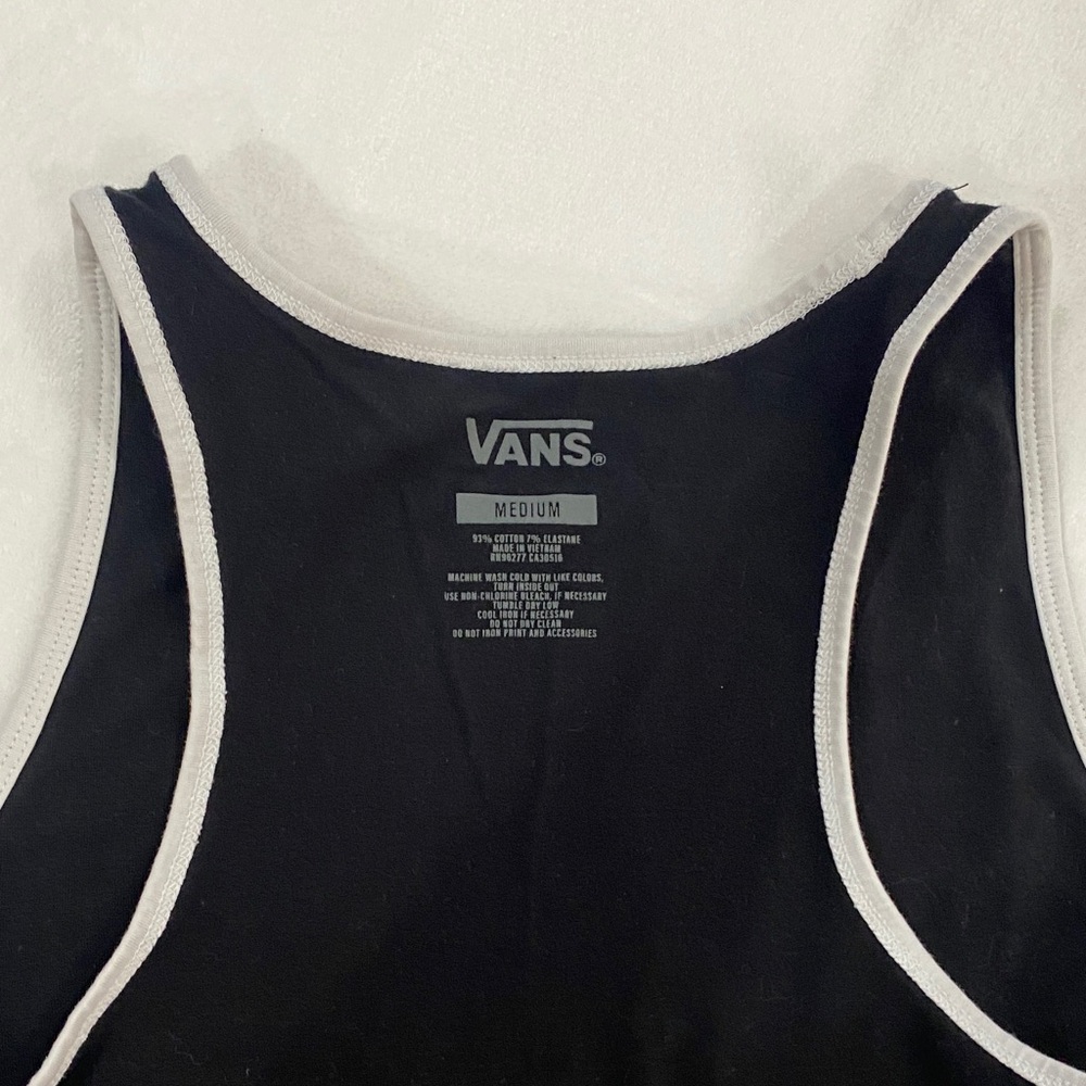 VANS Black Cropped Stretch Tank with White Trim. Size M - Picture 5 of 7
